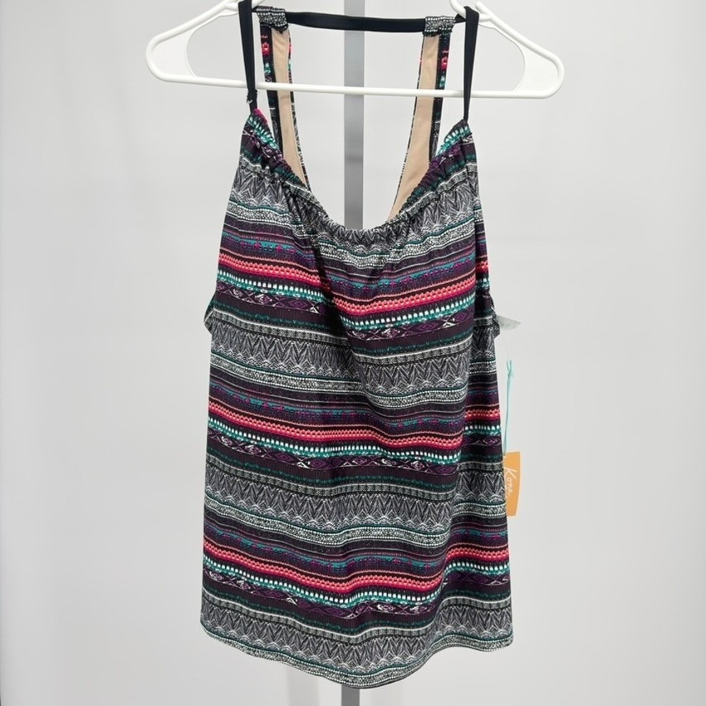 Kona Sol Tankini Swim Top Women's 24W Plus NWT Geometric Strappy Swimwear‎